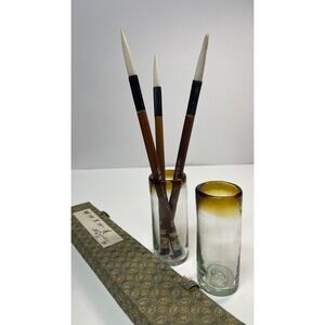 Vintage Chinese Calligraphy Brush Set 3 Brushes 9-9.5" Silk Covered Box 12x2x1
